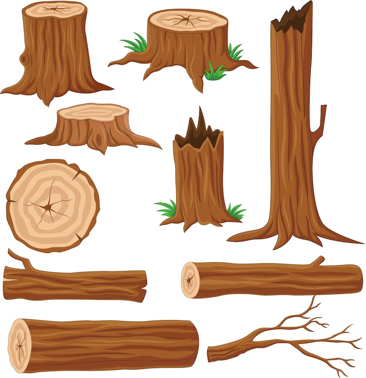 Vector cartoon wood logs and trunks collection