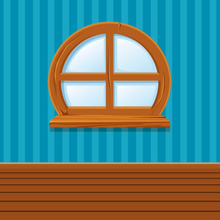 Vector cartoon wooden window, home interior