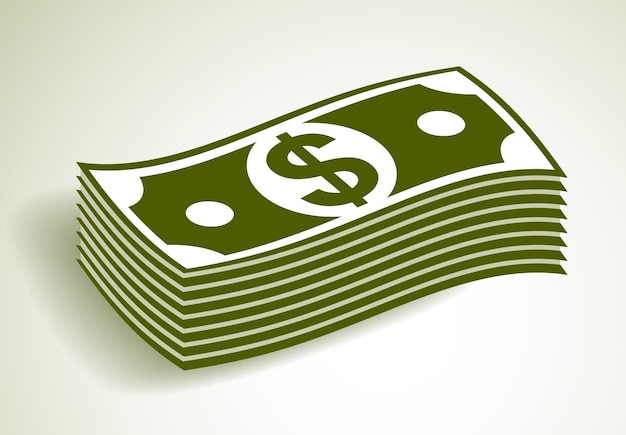 Cash money dollar banknote stack vector simplistic illustration icon or logo, business and finance theme, income taxes revenue prize.