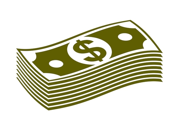 Cash money dollar banknote stack vector simplistic illustration icon or logo, business and finance theme, income taxes revenue prize.