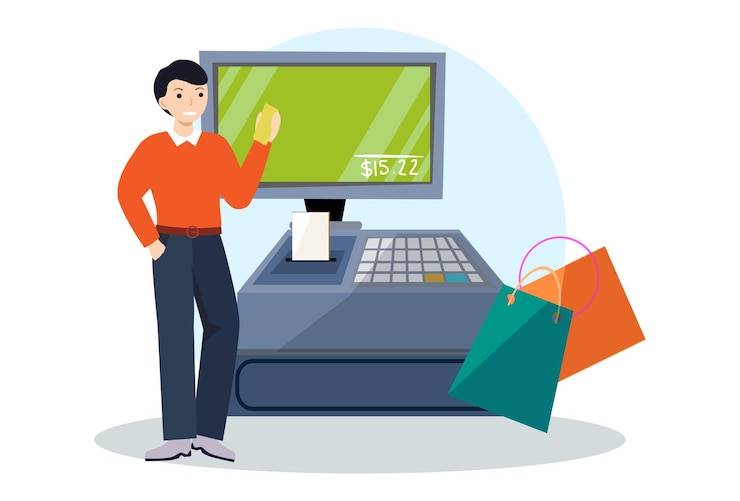 Vector cashier machine concept illustration stylish and beautiful