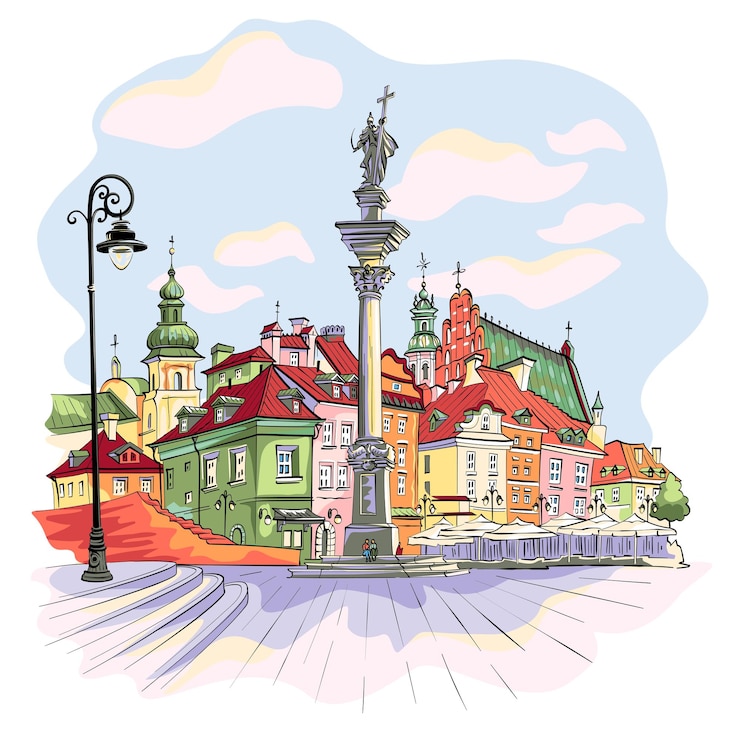 Vector castle square in warsaw poland