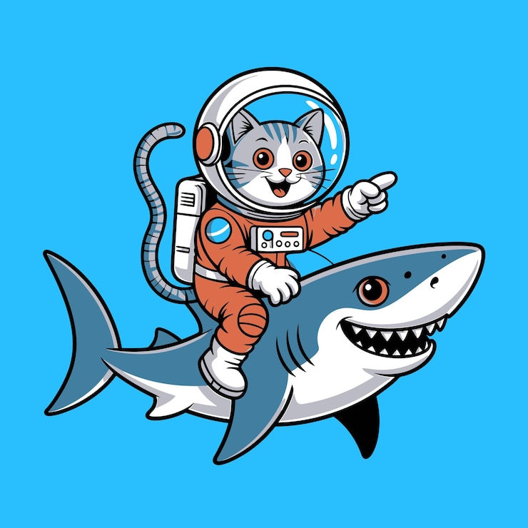 Cat Astronaut Riding a Shark in Space