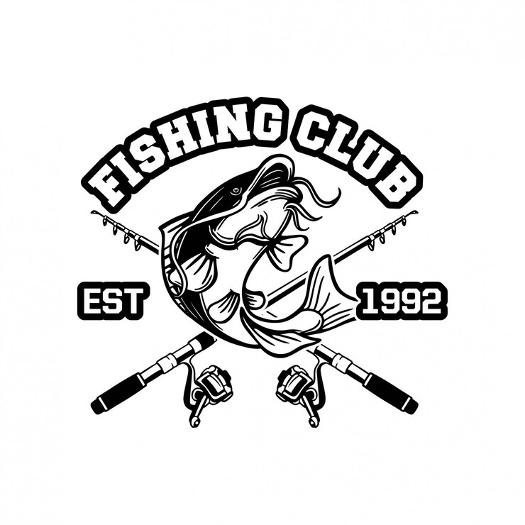 Vector catfish jump in black and white for logo or badge of sign fishing club