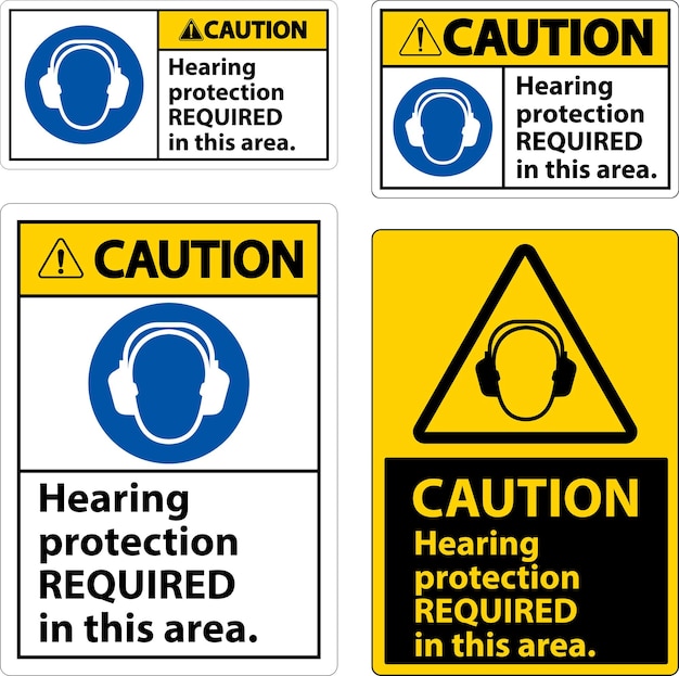Caution Hearing Protection Required Sign On White Background