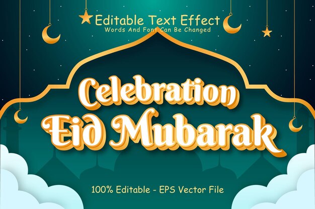 celebration eid mubarak editable text effect 3 dimension emboss cartoon style