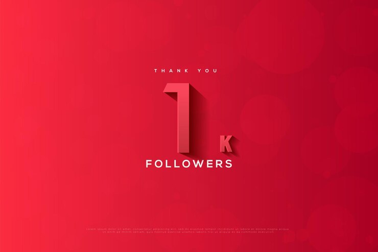 celebration of 1k followers with red 3d numbers.