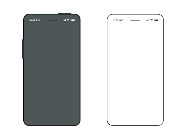 Cell phone mockup frame line stroke outline simple icon blank screen showing mobile app ui interface