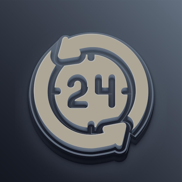 Cement Tone 3D 24 Hours Icon with Editable Gray Background