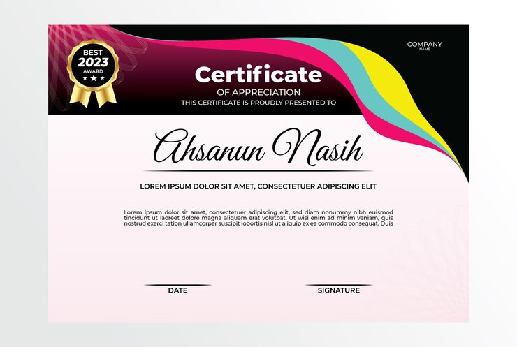 Certificate design template pink gold elegant