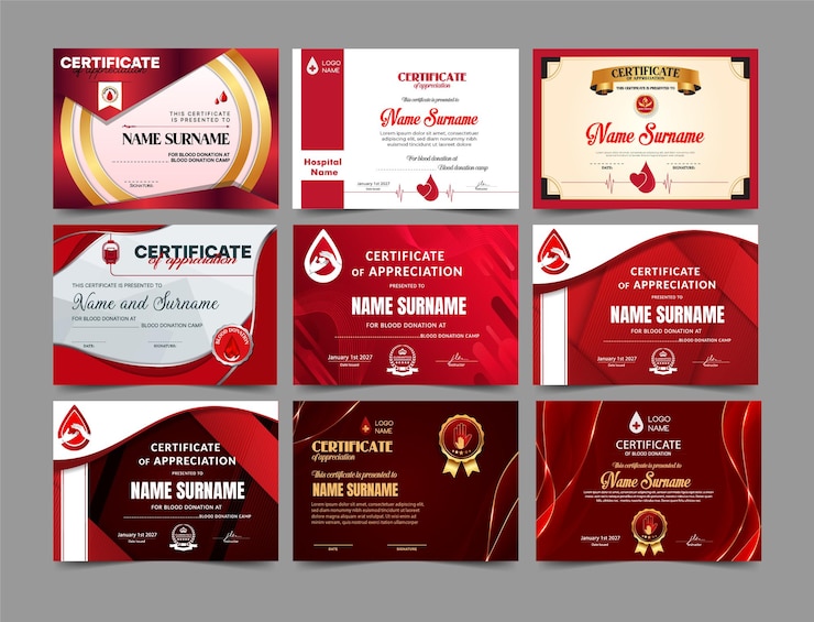 Certificates for Blood Donation - Award and Appreciation Design