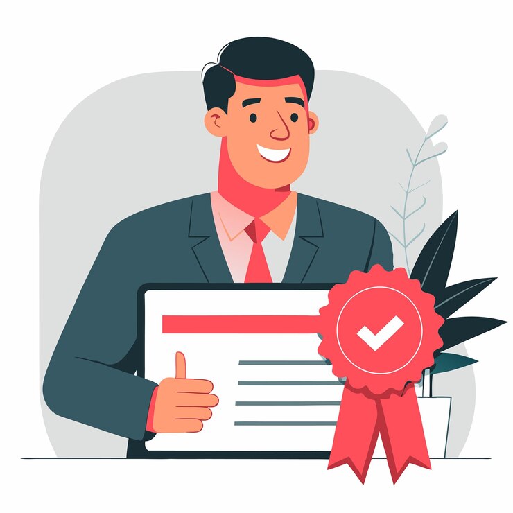Vector certification process visualized with crisp digital illustration