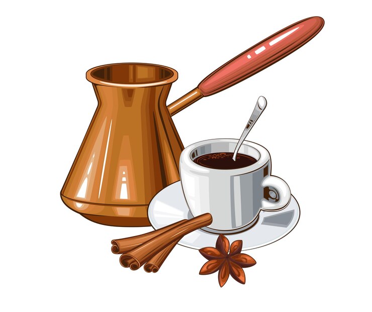Cezve Coffee Maker for Turkish coffee with coffee cup