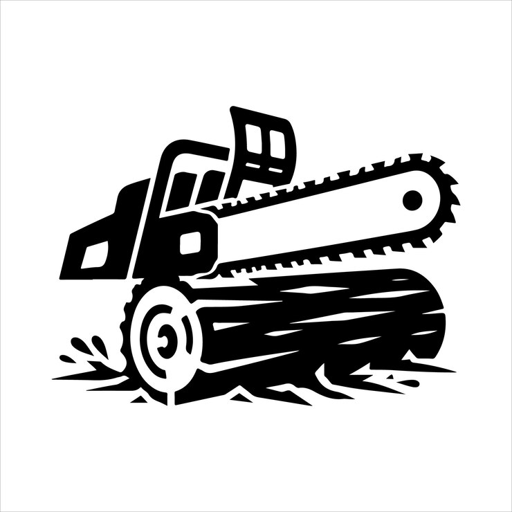Vector chainsaw cutting silhouette vector art illustration