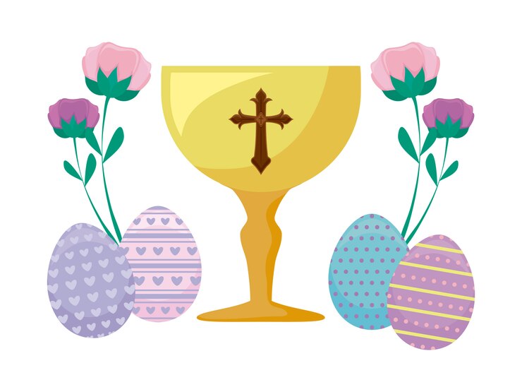 Vector chalice with eggs of easter and flowers