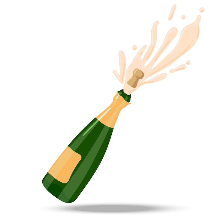 Vector champagne bottle exploding for celebration, holiday, anniversary. vector isolated on white