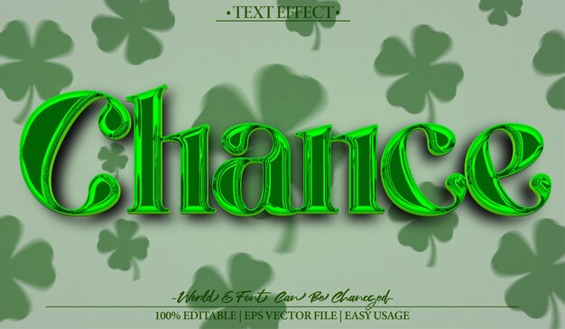 Chance Vector Text Effect Editable Alphabet Green Luck Wish Shamrock Win