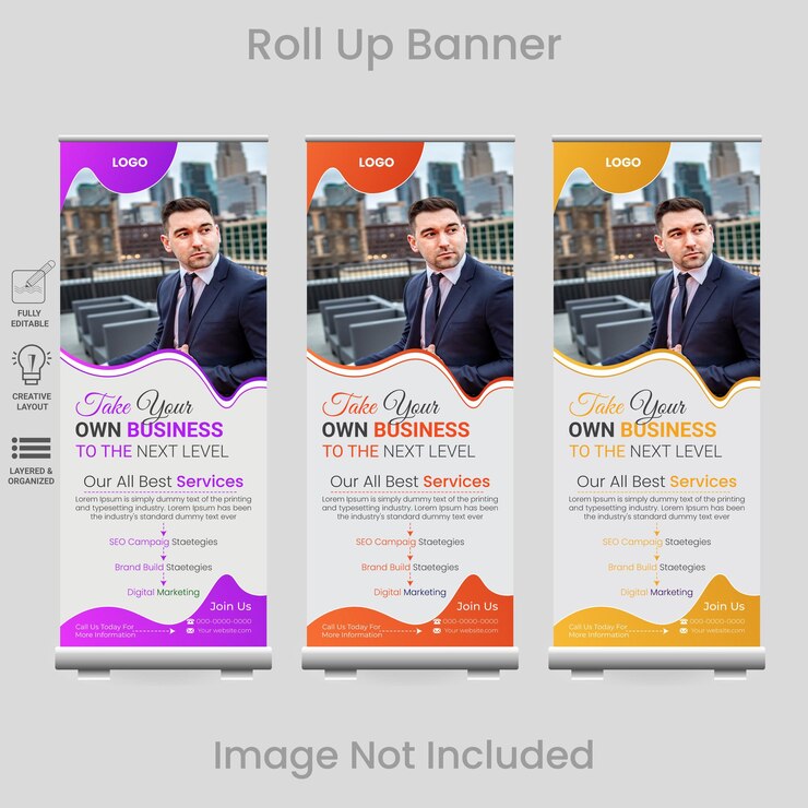 Vector changeable rollup banner vector template for a corporate business
