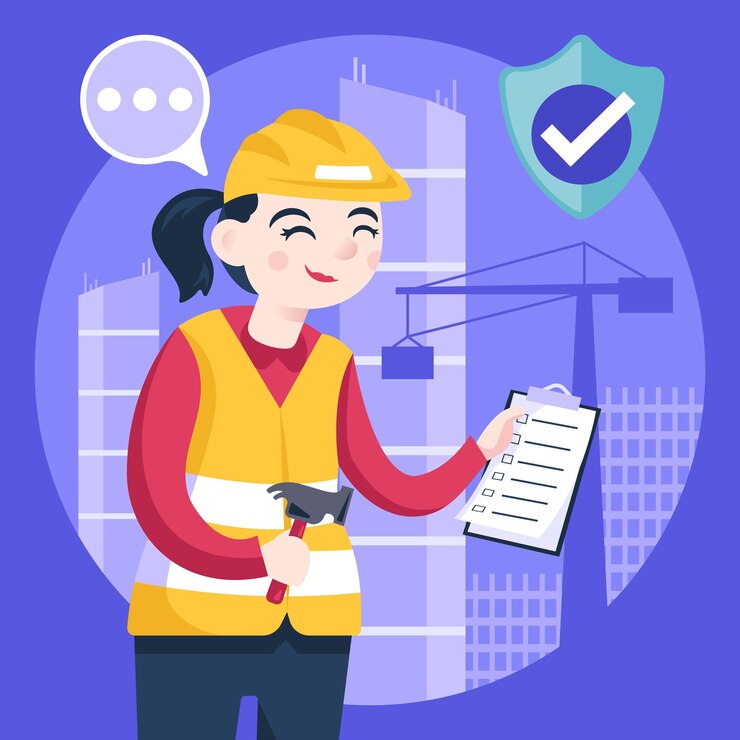 Vector character focused construction woman