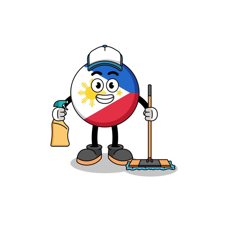 Vector character mascot of philippines flag as a cleaning services