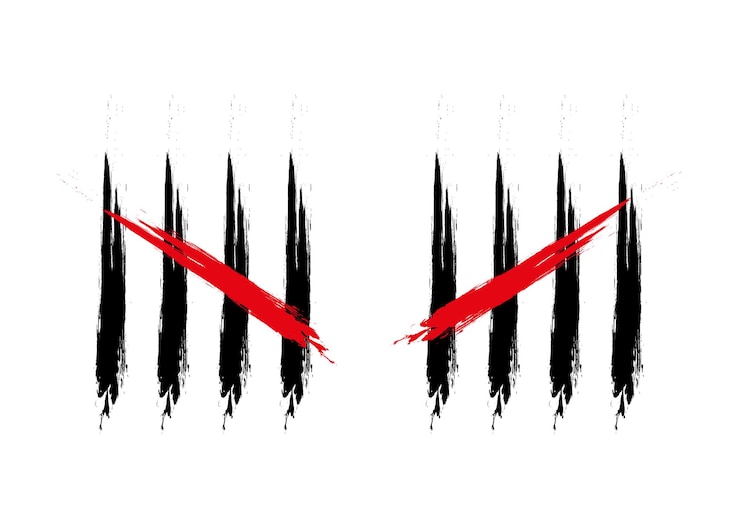 Vector charcoal feather tally marks four sticks crossed vector illustration