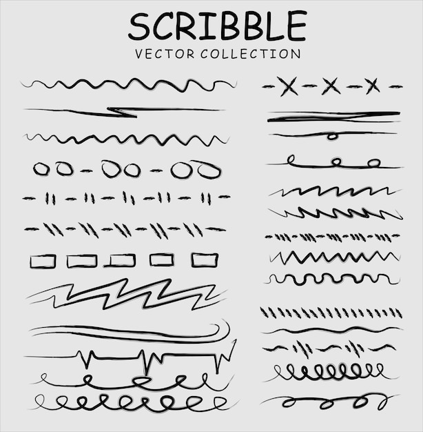 Charcoal pencil curly lines and squiggles Scribble brush strokes vector set Hand drawn marker