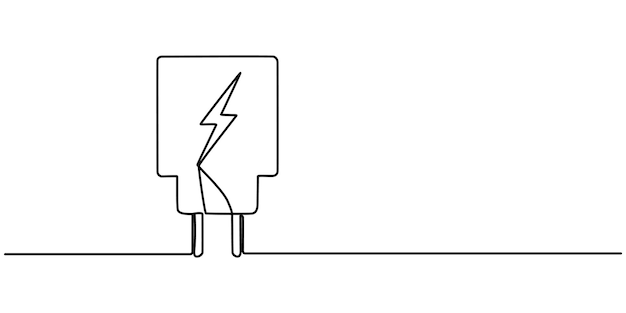 Charger icon continuous one line drawing Hand drawn phone or digital tablet charger pro vector