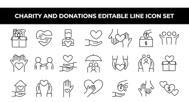 Charity and Donations Icon Set with editable icons for nonprofits and campaigns