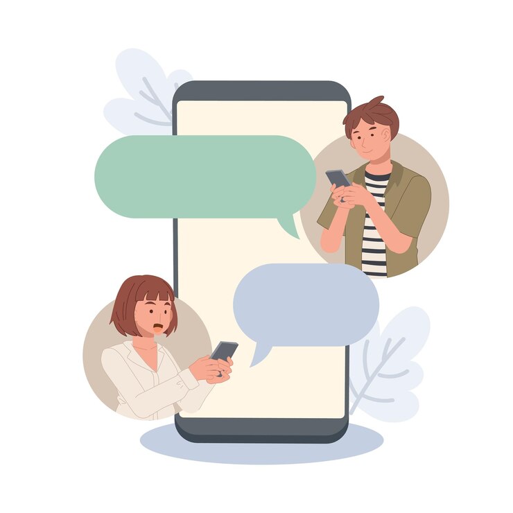 Vector chat messages concept people messaging on internet app in smarthphone vector illustrations