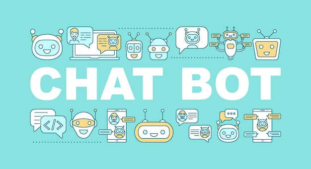 chatbot word concepts banner. chat bot. service robot. isolated lettering typography idea with linear icons. machine learning. artificial intelligence. vector outline illustration