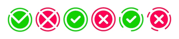 check and cross set of red and green marks yes no cancel icon