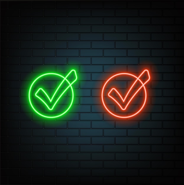 Check line icon Neon laser lights Approved Tick sign Confirm Done or Accept symbol Glow laser speech