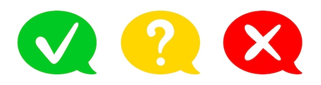 check mark cross and question sign yes maybe and no concept green yellow red speech bubbles x mark
