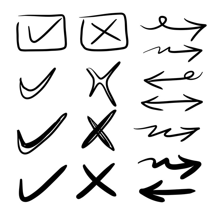 Check mark icon in hand drawn style Handmade doodle vector illustration on isolated background