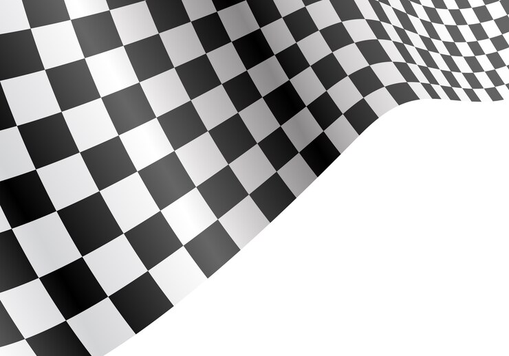 Checkered flag flying wave on white 
