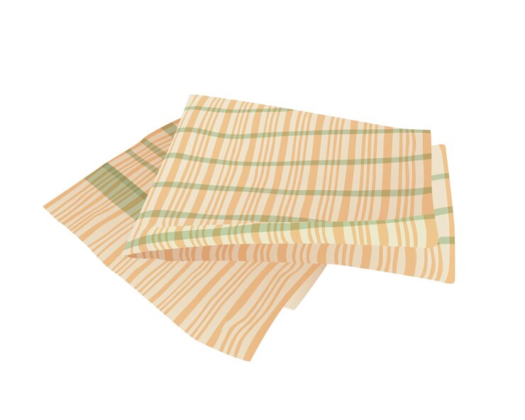 Vector checkered folded kitchen towel with yellow and green stripes