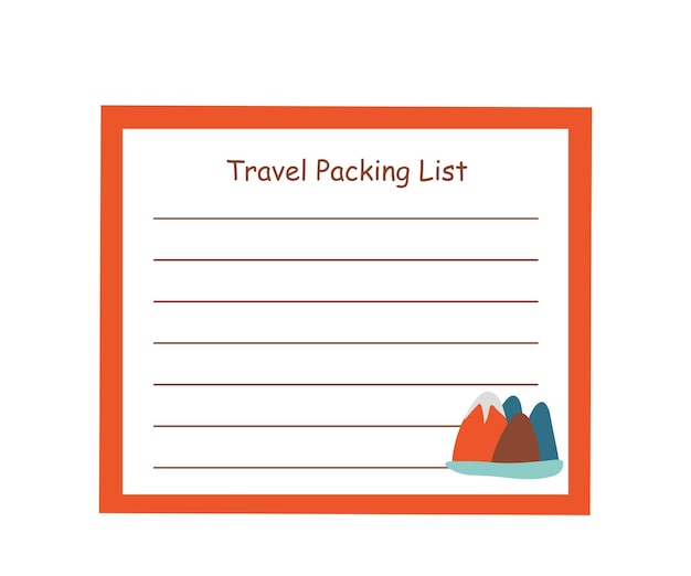 Checklist with empty space for notes list for road travel vector illustration for print