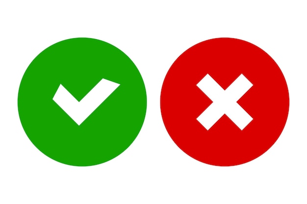 Checkmark and cross icons for web design isolated on white background Flat vector illustration