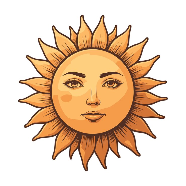 Vector cheerful sun vintage illustration