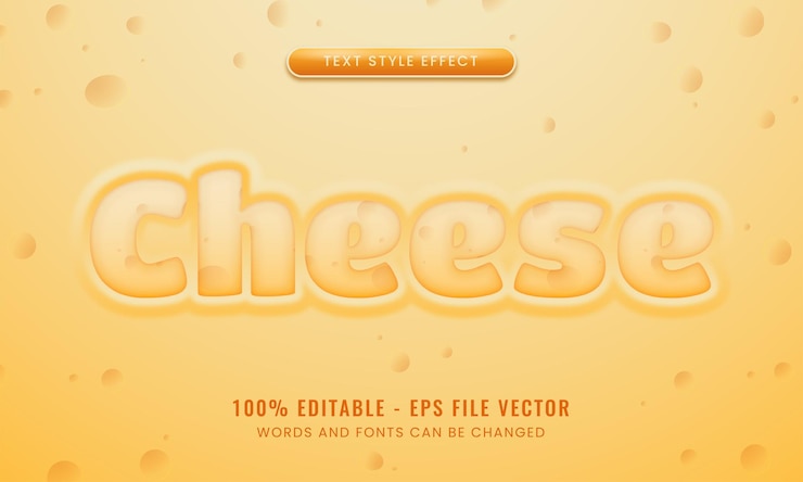Vector cheese 3d editable text effect suitable for food product needs premium vector