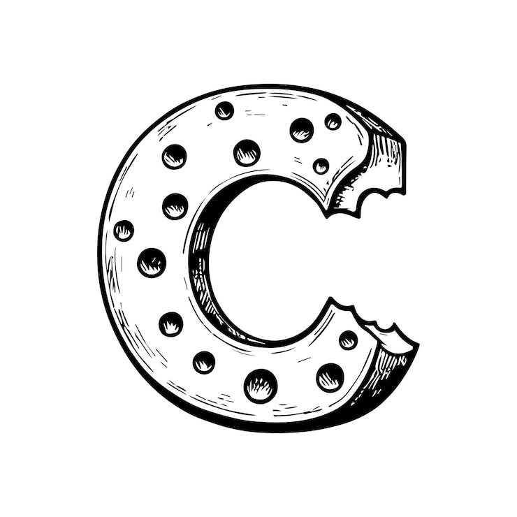 Vector cheese letter c handdrawn swiss cheese typography illustration