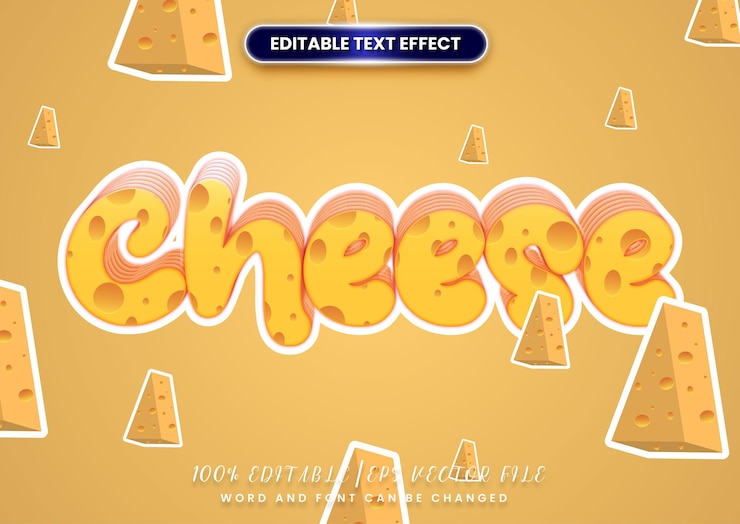 Vector cheese text effect cute cartoon style editable text template