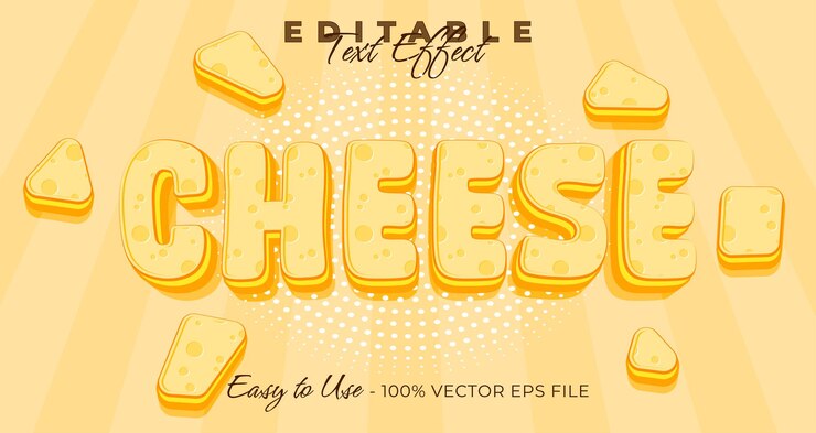 Vector cheese text effect yellow cheese texture graphic style editable text