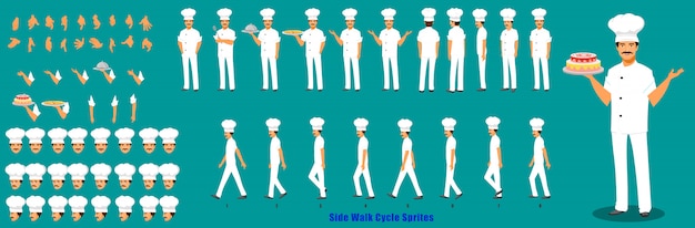 Chef Character Model sheet with Walk cycle Animation Sequence 