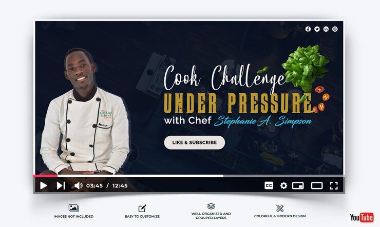 Vector chef cooking youtube thumbnail template vector premium
