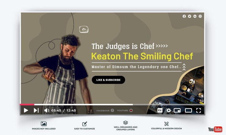 Vector chef cooking youtube thumbnails