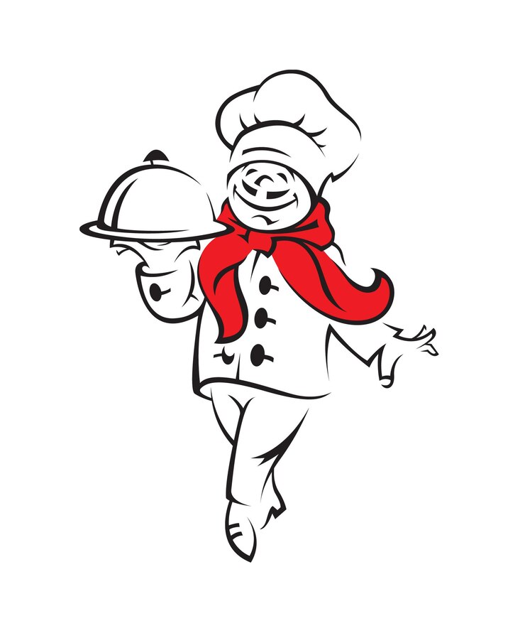 Chef dengan nampan makanan di tangan