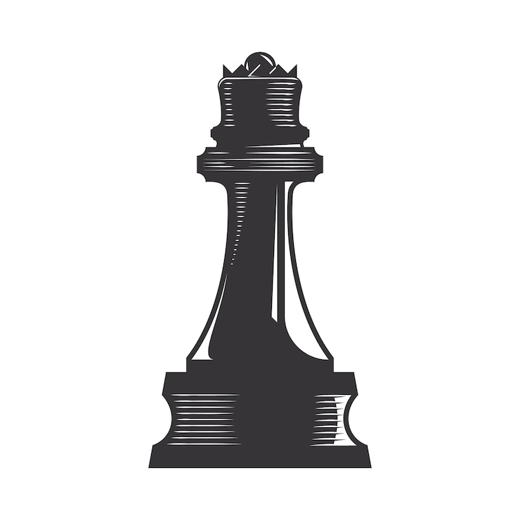 Vector chess queen vector line art illustration.