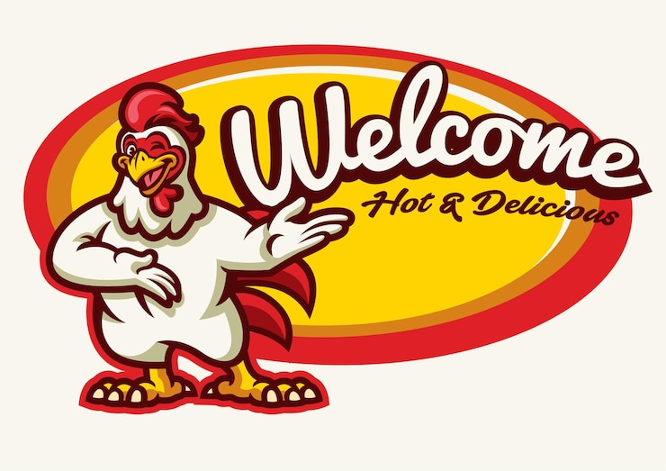 Vector chicken rooster mascot happy