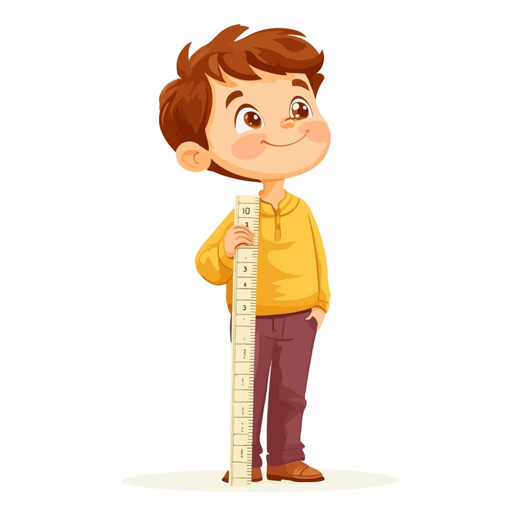 Vector child measuring height with cartoon ruler vector illustration